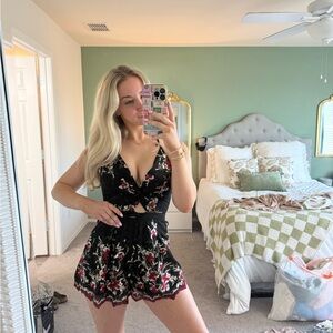 Floral Black Romper